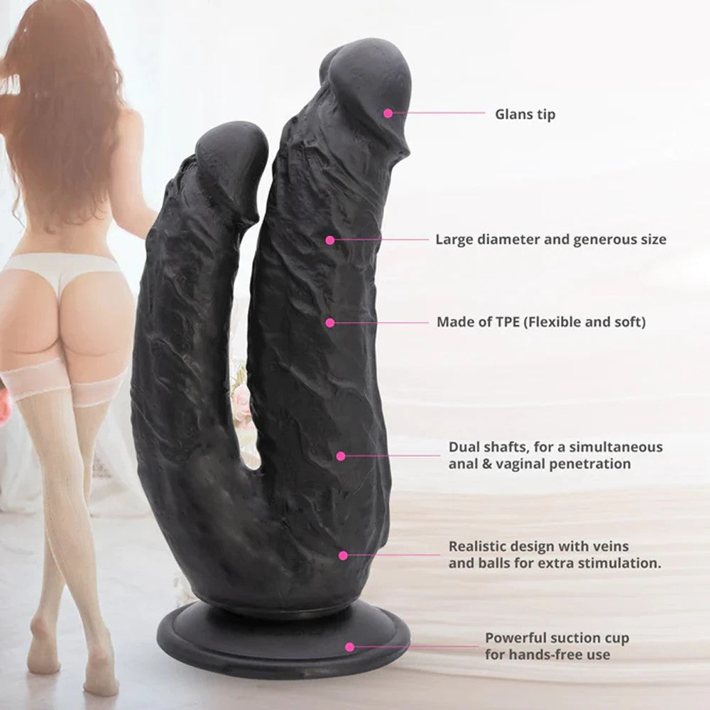 Dildo Series Lifelike G-Spot Anal ve Vajinal Çift Taraflı Belden Bağlamalı Realistik Penis Black