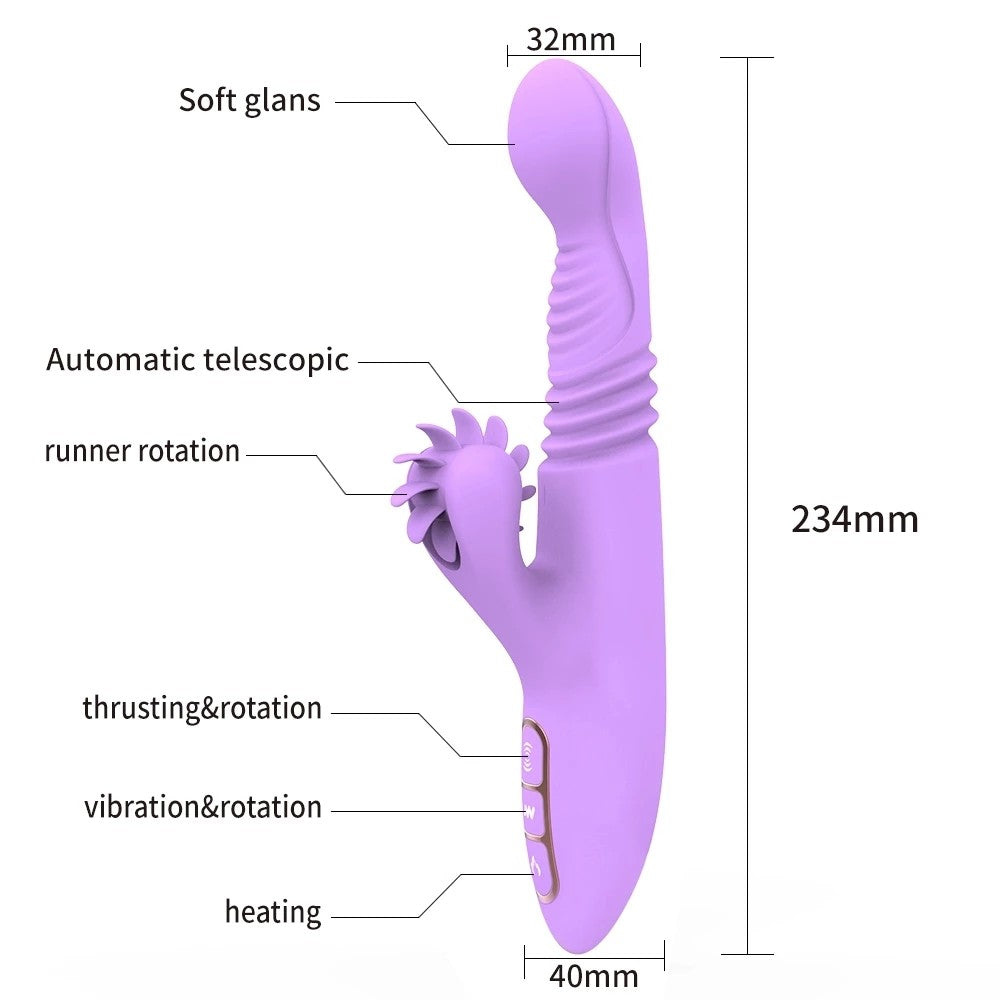 Dibe Haloy Vella Thrusting İleri Geri Hareketli Rabbit Stimulatör Vibratör Pink