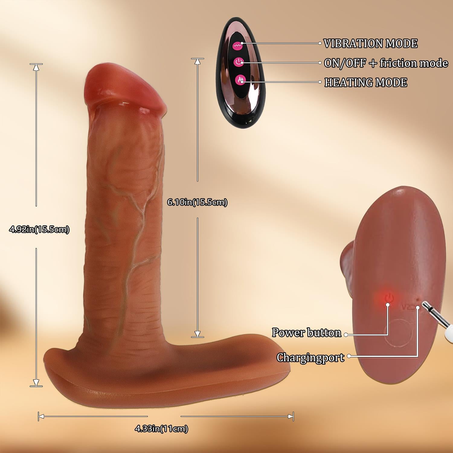 4’ü 1 Arada Isıtmalı Thrusting Vibratör Uzaktan Kumandalı Dual Motor 9 Mod Giyilebilir Hareketli