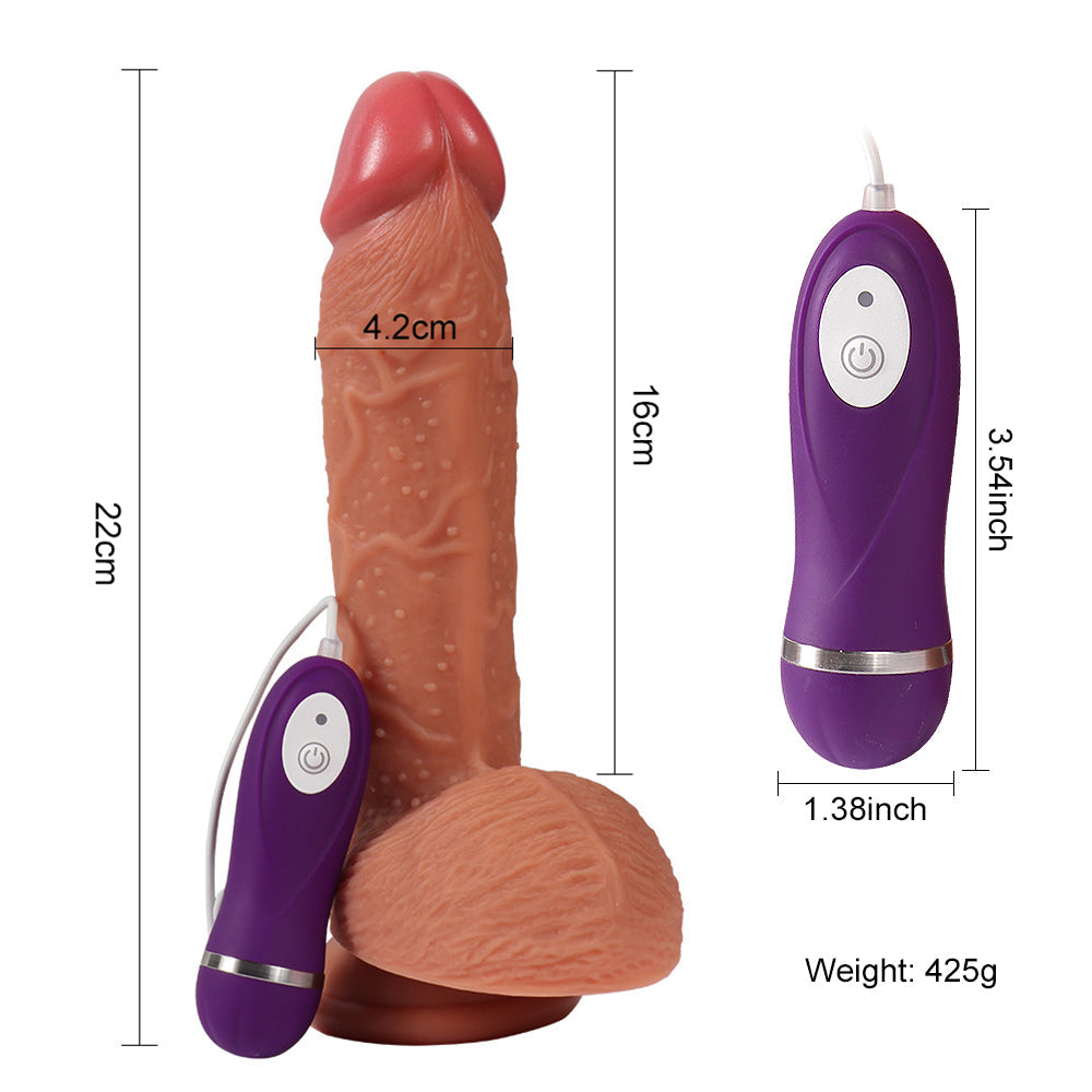 Shequ Dildo Series Buru Yumuşak Dokulu Çift Katmanlı Titreşimli 22 Cm Realistik Penis SQ-WBD10011-V