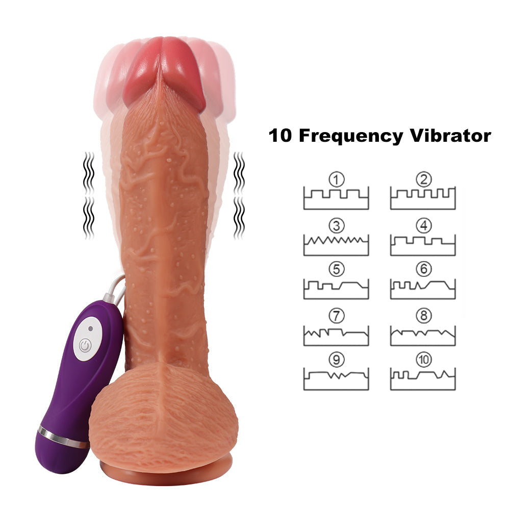 Shequ Dildo Series Buru Yumuşak Dokulu Çift Katmanlı Titreşimli 22 Cm Realistik Penis SQ-WBD10011-V