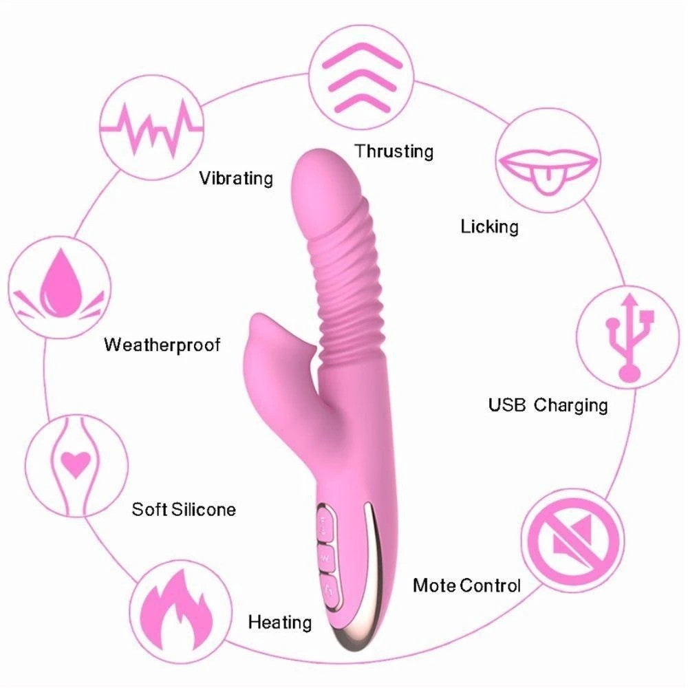 Dibe Angelia Thrusting İleri Geri Hareketli Dilli Rabbit Vibratör Pink