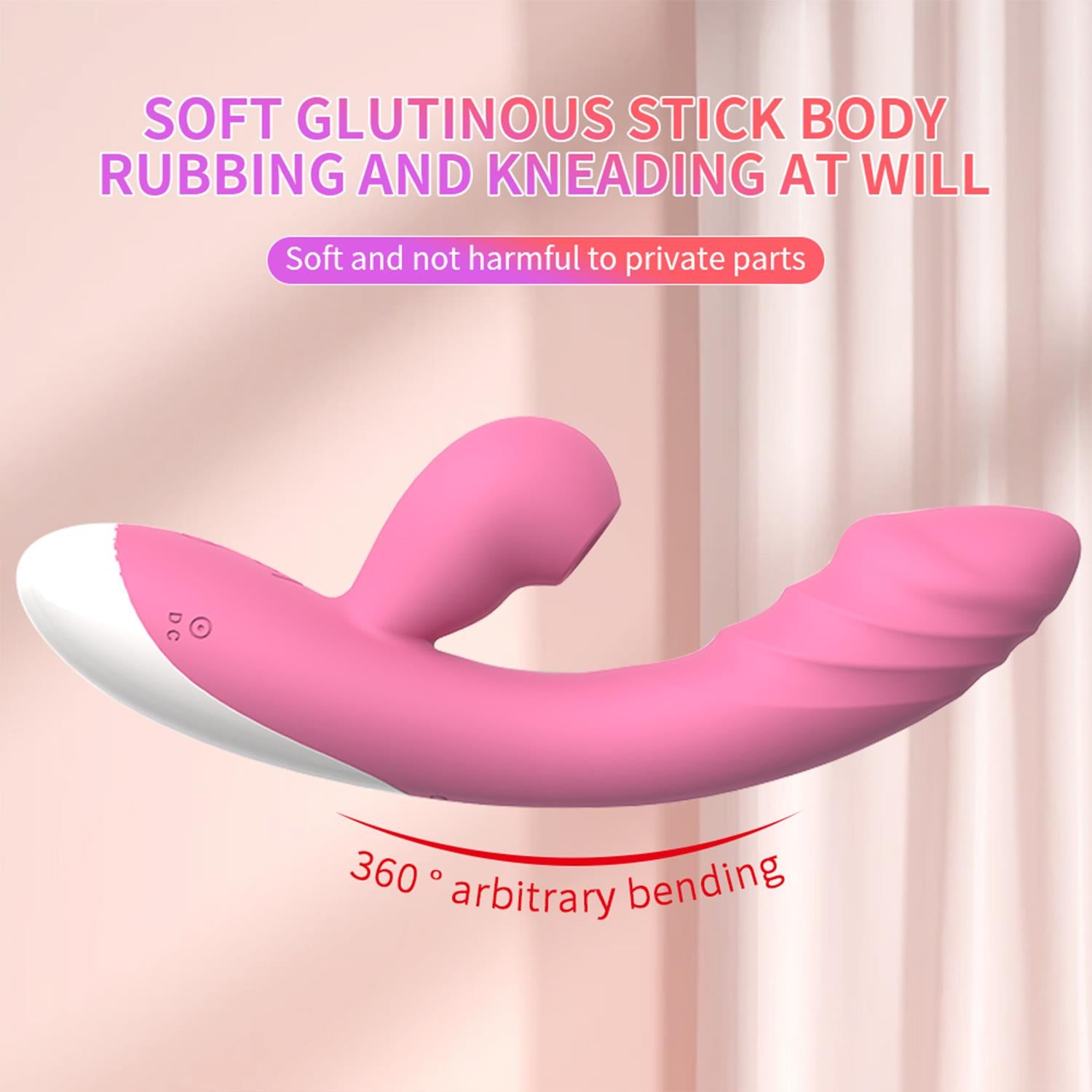 Emişli Curved Rabbit Vibratör Titreşim ve Emiş Bir Arada Su Geçirmez Yumuşak