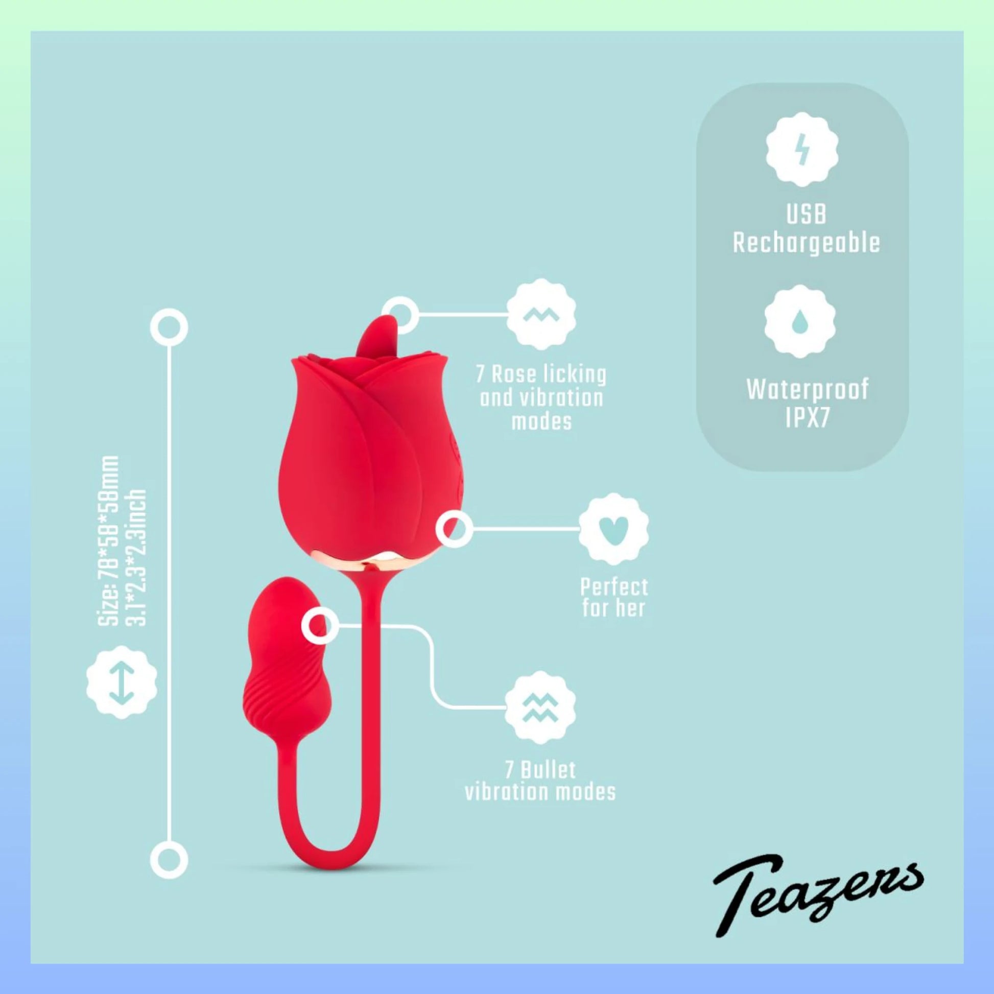 Teazers Rose Klitoris Stimülatör ve Hareketli Dil Vakum Vibratör