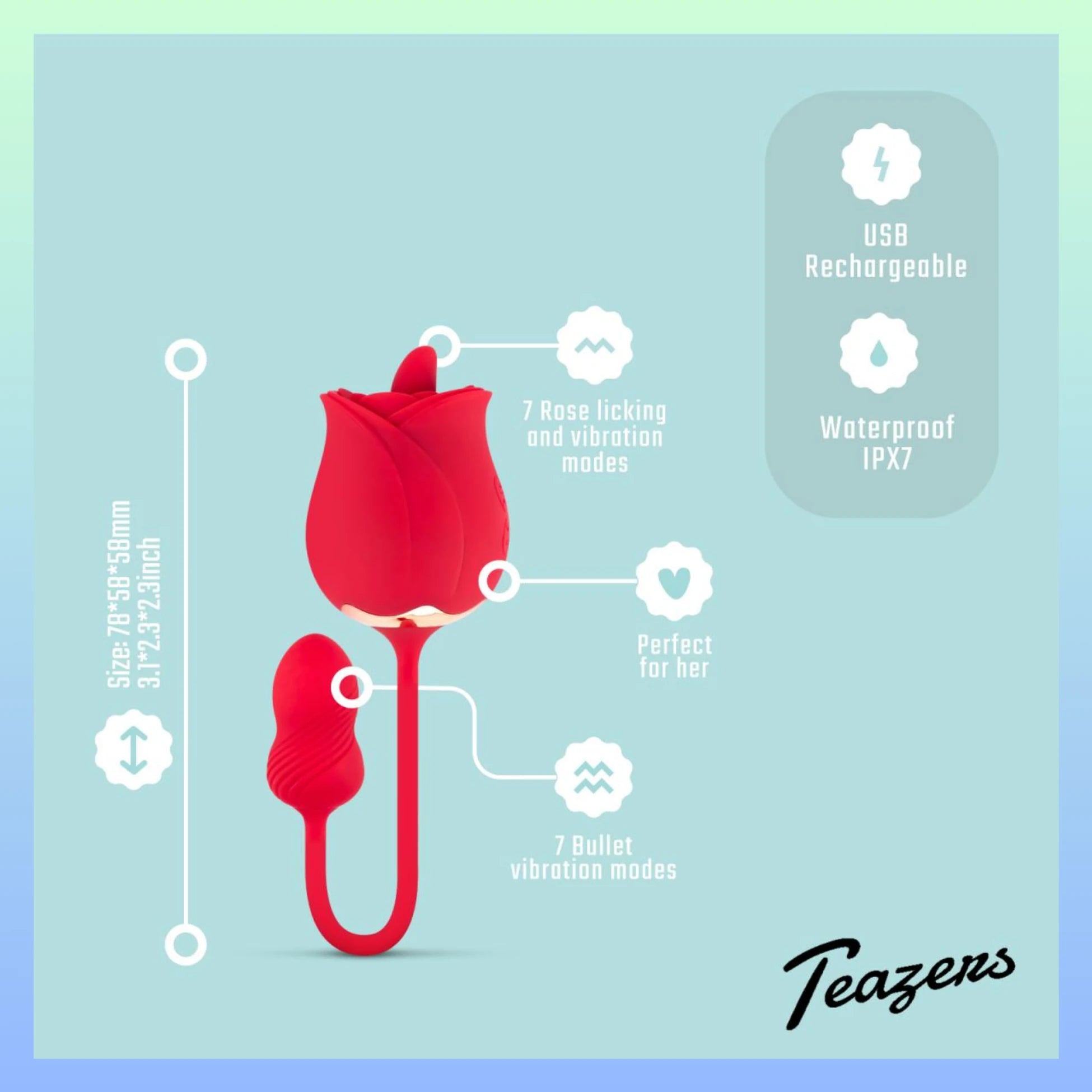 Teazers Rose Klitoris Stimülatör ve Hareketli Dil Vakum Vibratör