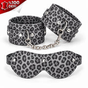 Frowzer Fetish Love Game %100 Gerçek Deri El Bilek Kelepçesi ve Maske-Leopar