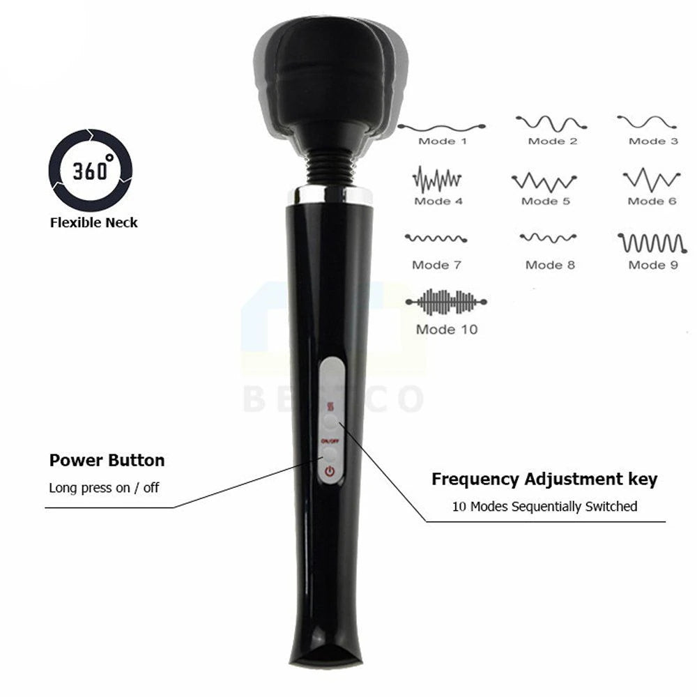 Frowzer Magic Massager Black Profesyonel 10 Modlu Güçlü Masaj Aleti