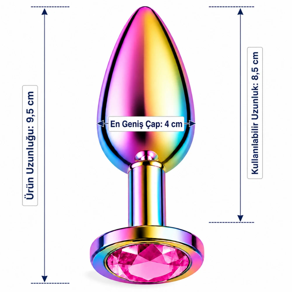 Frowzer Anal Fantasy Rainbow Hot & Cooling Pembe Taşlı Metal Anal Plug – Large
