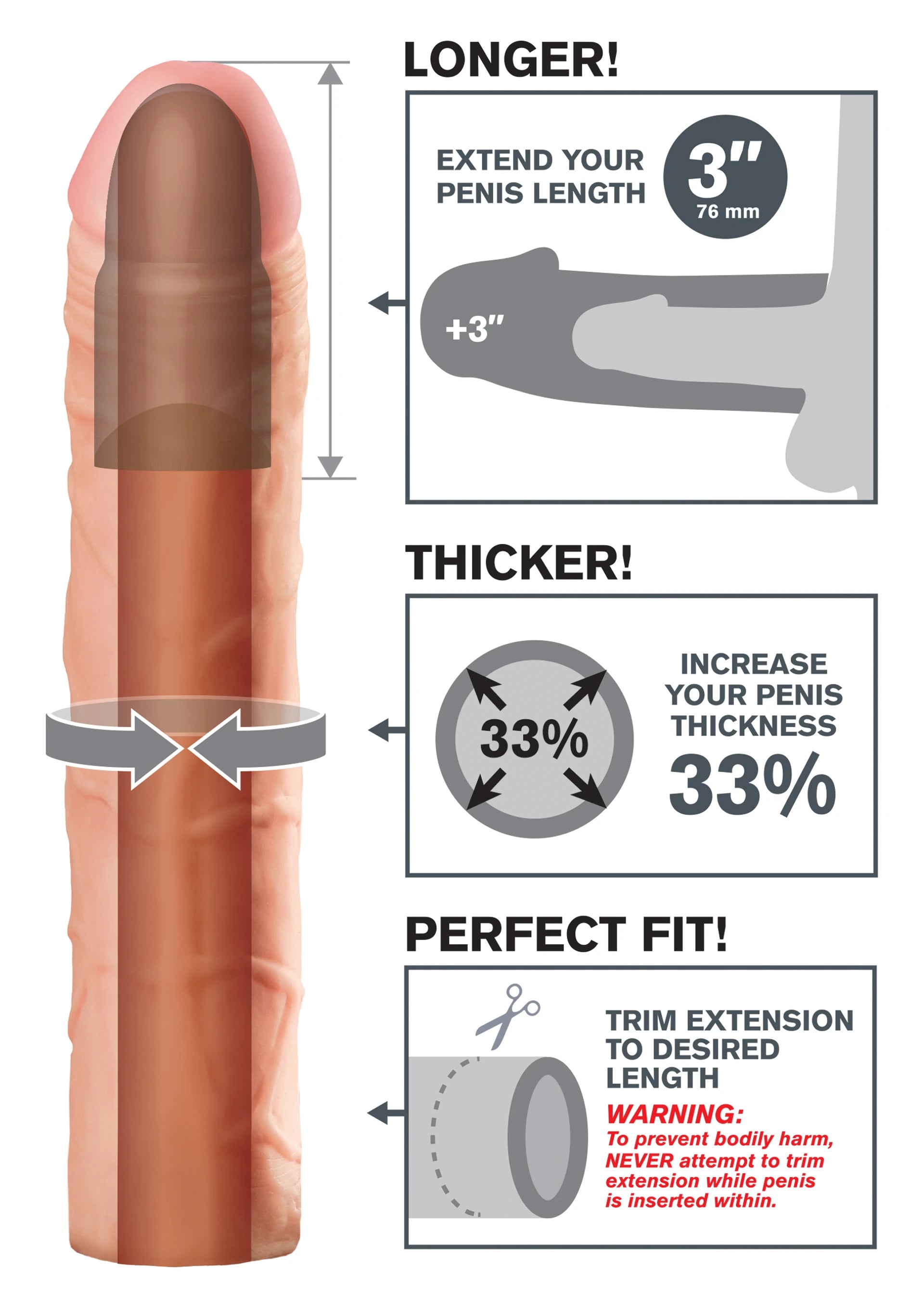 Pipedream Fantasy X-Tensions Perfect 3'' Amerikan Penis Kılıfı