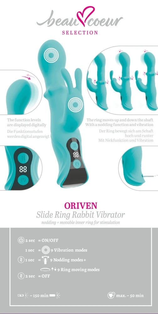 Beau Coeur Oriven Salınımlı ve Boncuk Halkalı Şarjlı Rabbit Vibratör