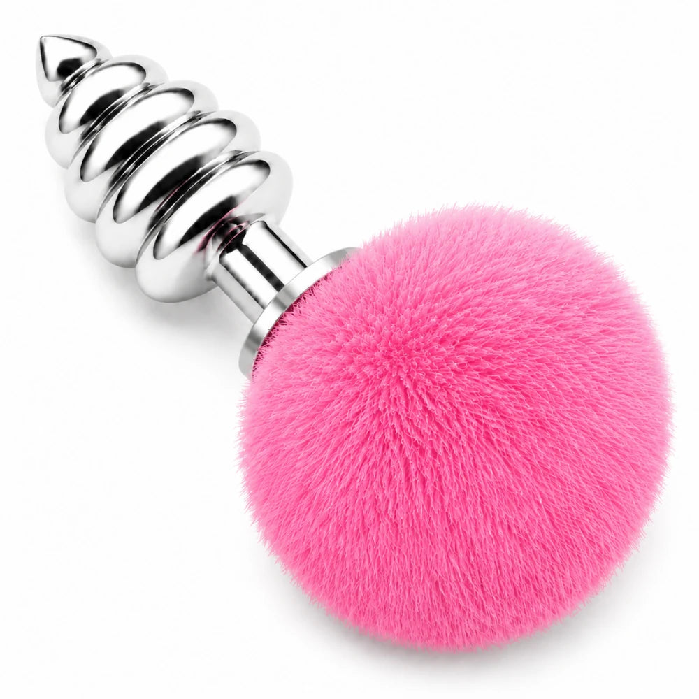 Frowzer The Anal Fantasy Ribbed Peluşlu Boğumlu Metal Anal Plug-Pink