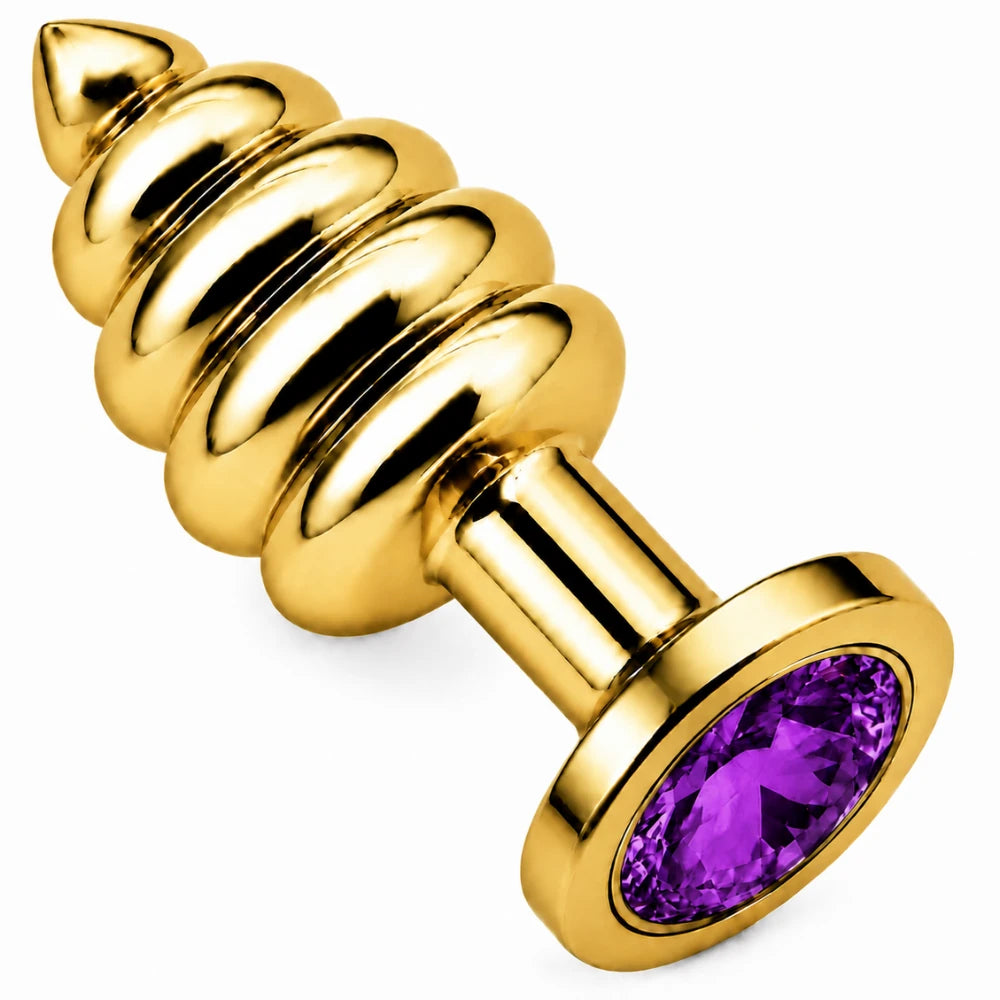 Frowzer Anal Play Gold Ribbed Mor Taşlı Boğumlu Metal Anal Plug – Small