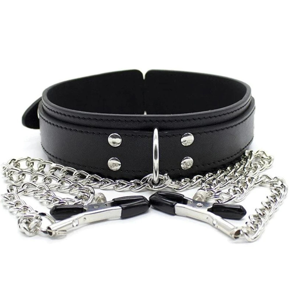 Frowzer Fetish Fantasy Series Collar With Nipple Clamps Zincirli Göğüs Klipsi