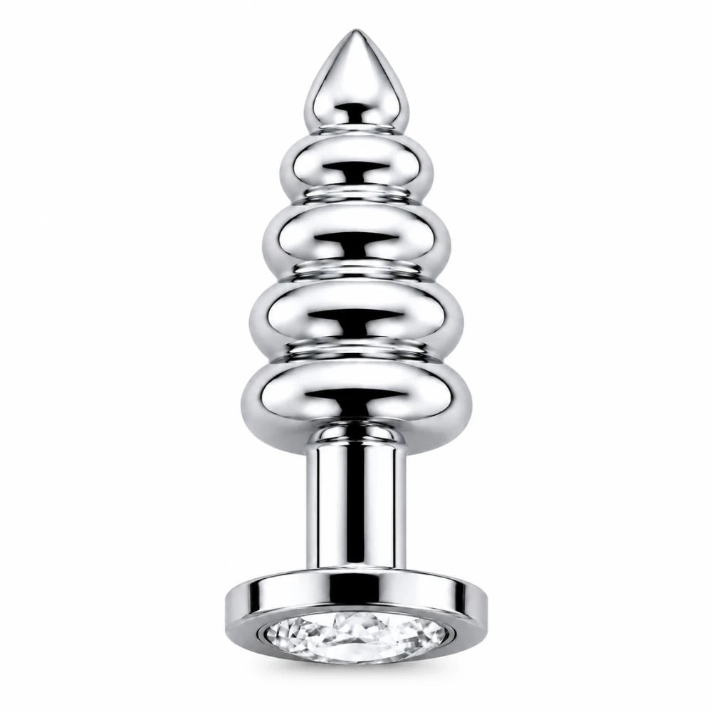 Frowzer Anal Play Silver Ribbed Beyaz Taşlı Boğumlu Metal Anal Plug - Medium