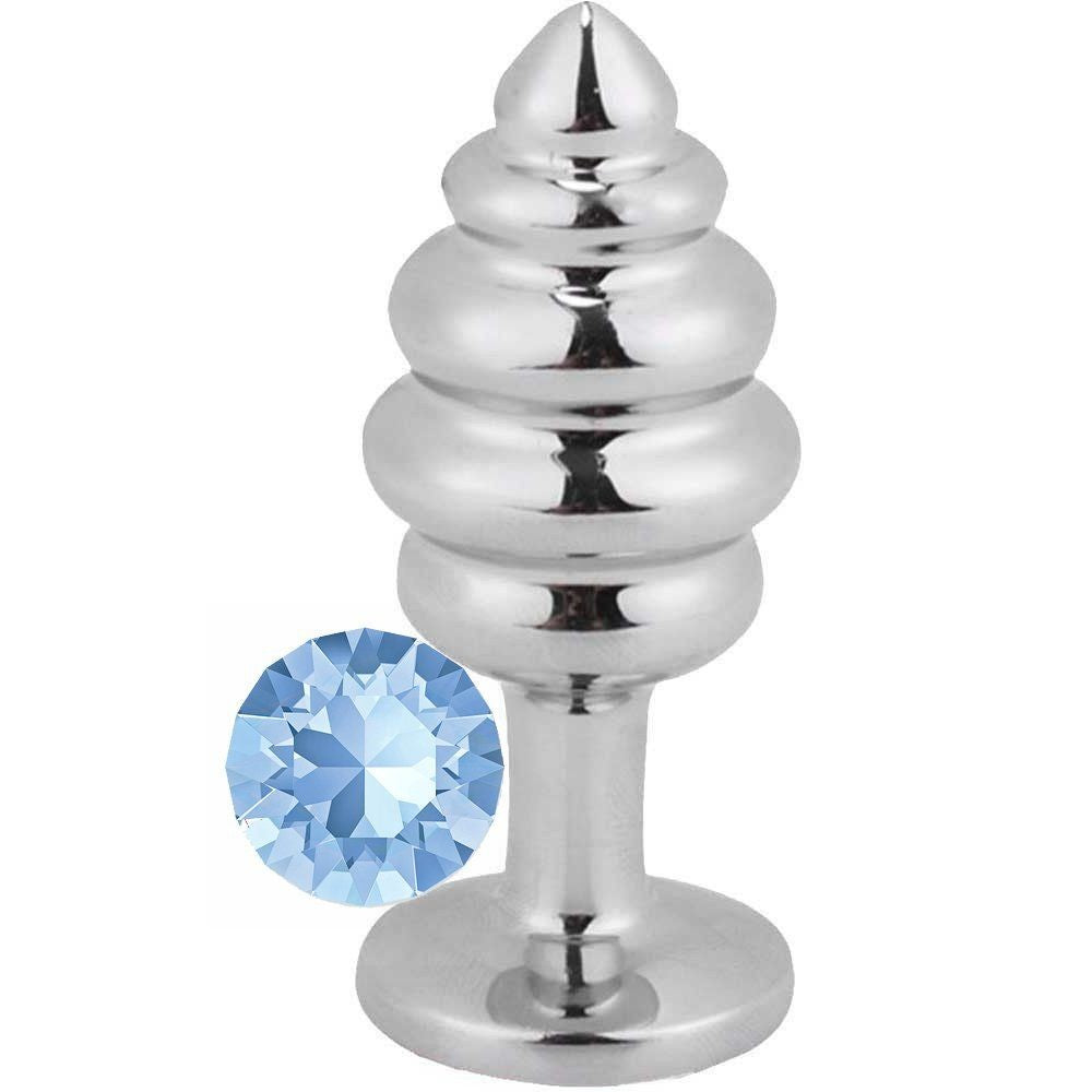 Erox Silver Medium Blue Taşlı Boğumlu Anal Metal Plug