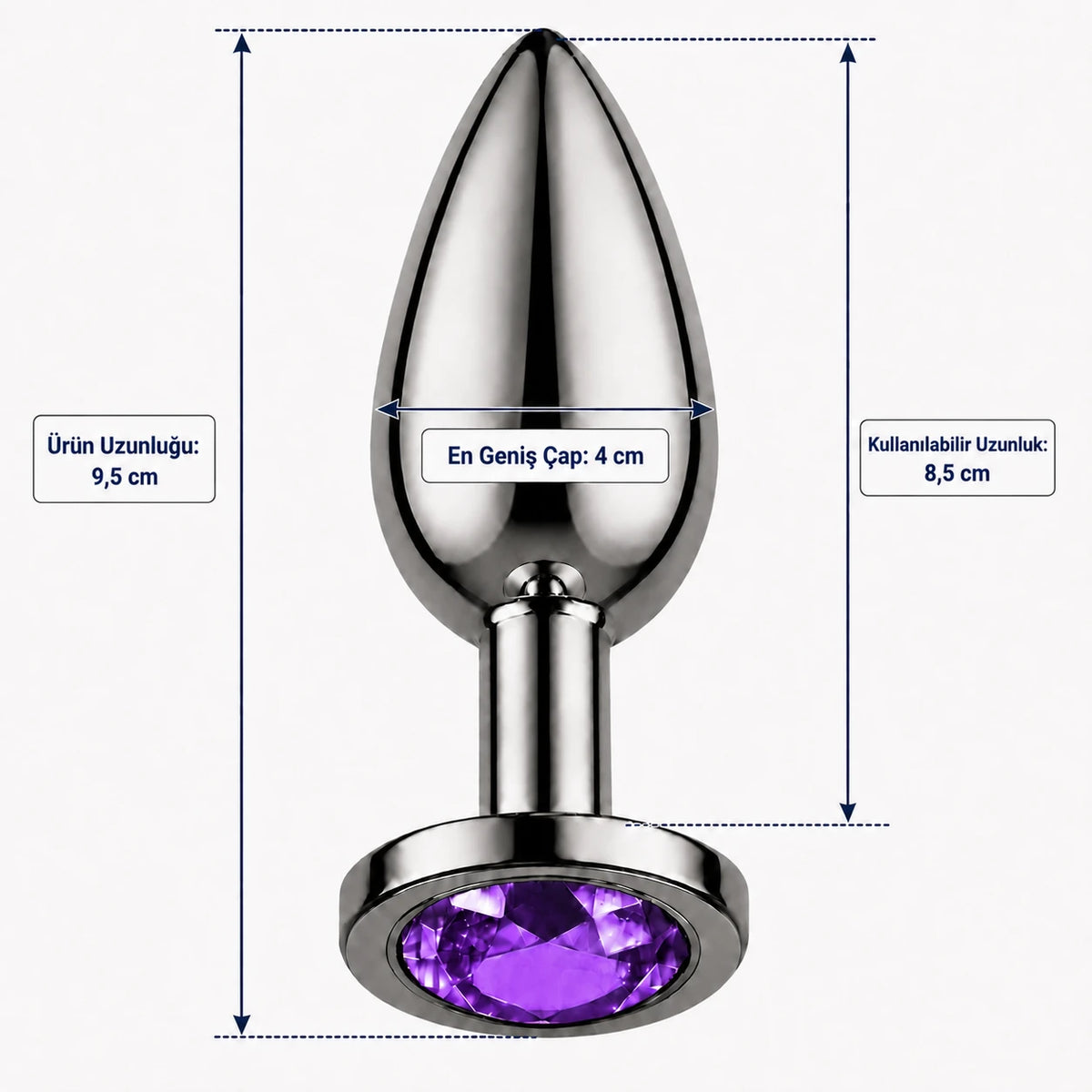 Frowzer Anal Fantasy Gri Metal Mor Taşlı Lüks Çelik Anal Plug – Large