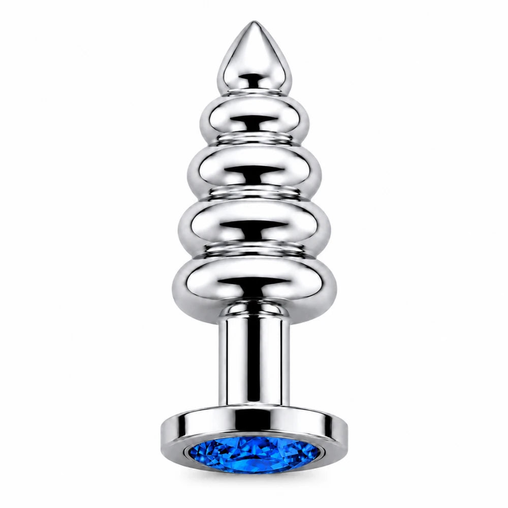 Frowzer Anal Play Silver Ribbed Mavi Taşlı Boğumlu Metal Anal Plug - Small
