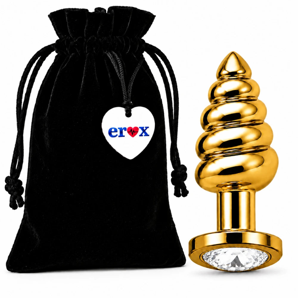 Frowzer Anal Play Gold Ribbed Beyaz Taşlı Boğumlu Metal Anal Plug - Medium