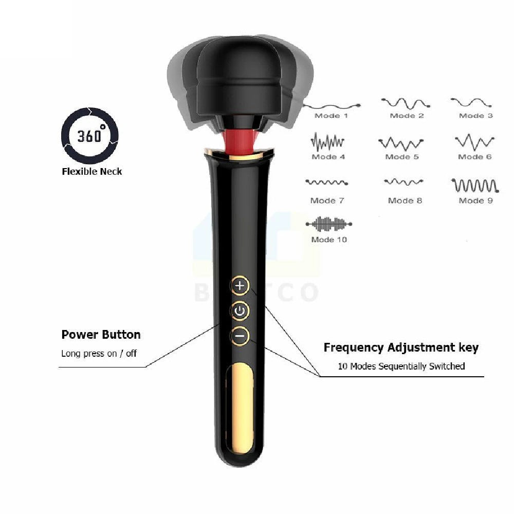 Frowzer New Professional 10 Modlu Güçlü Masaj Aleti-Black