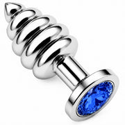 Frowzer Anal Play Silver Ribbed Mavi Taşlı Boğumlu Metal Anal Plug - Small