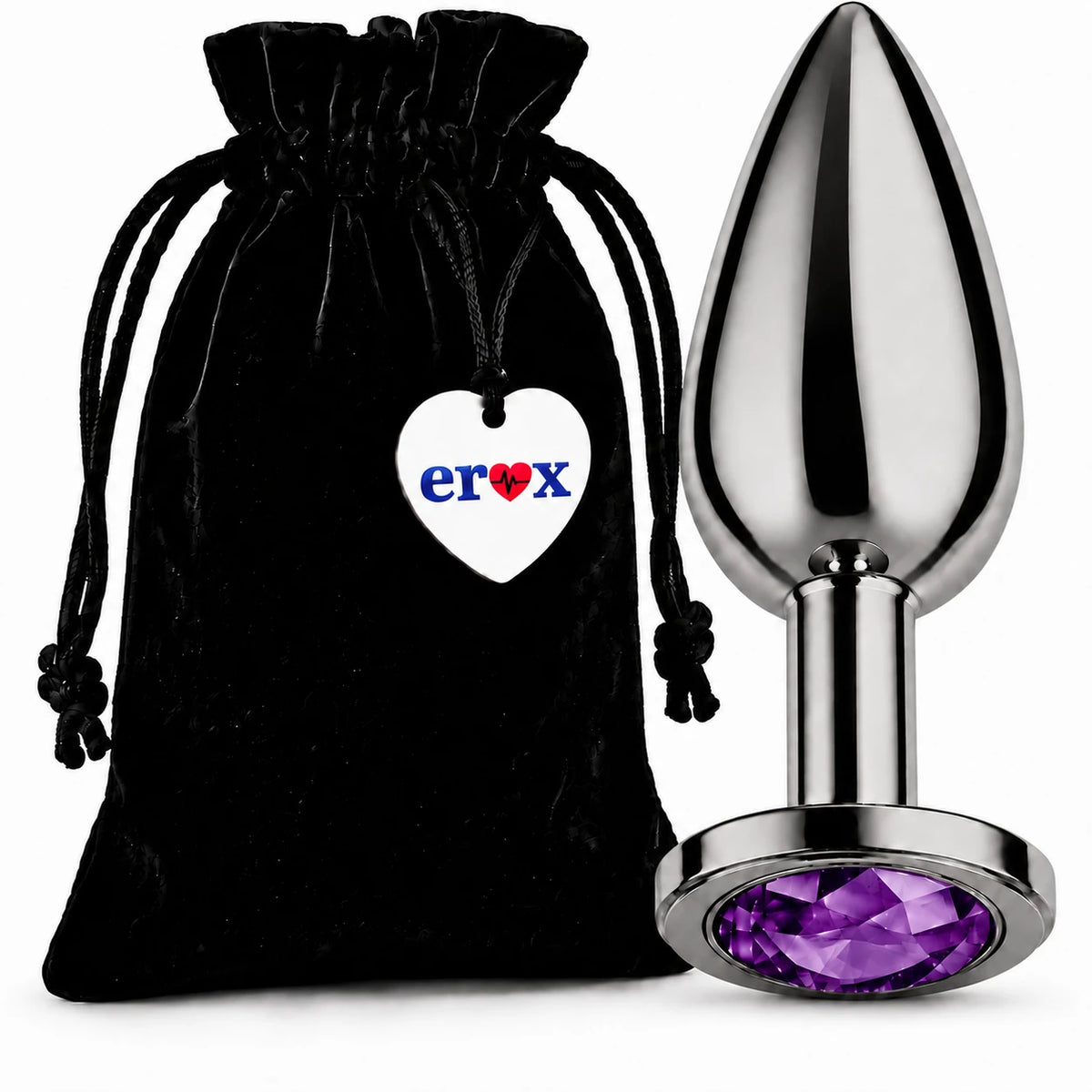 Frowzer Anal Fantasy Gri Metal Mor Taşlı Lüks Çelik Anal Plug – Large