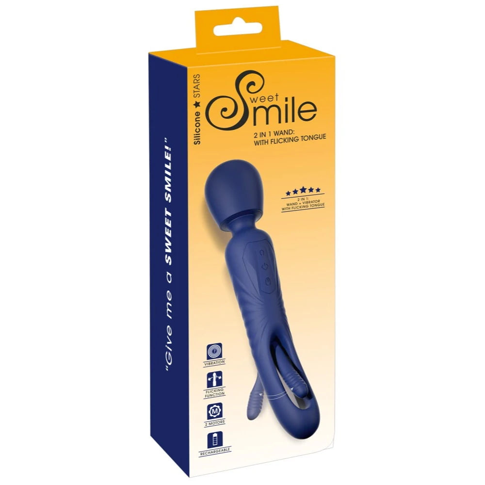 Sweet Smile 2 in 1 Wand Hareketli Dilli Çift Motorlu Vibratör