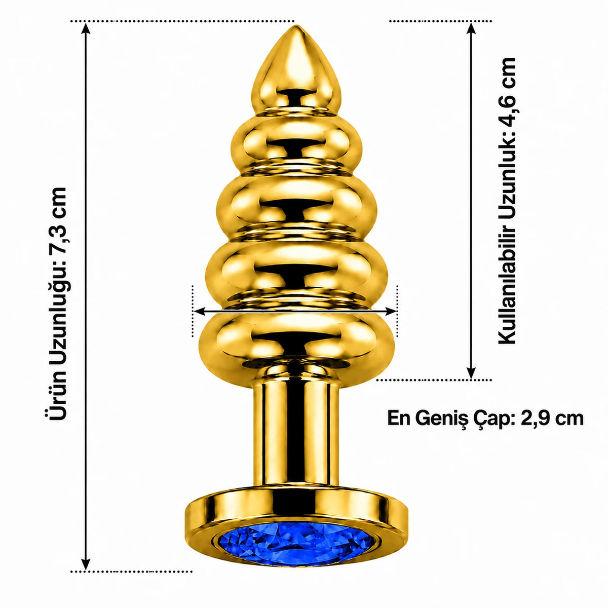 Frowzer Anal Play Gold Ribbed Mavi Taşlı Boğumlu Metal Anal Plug – Small