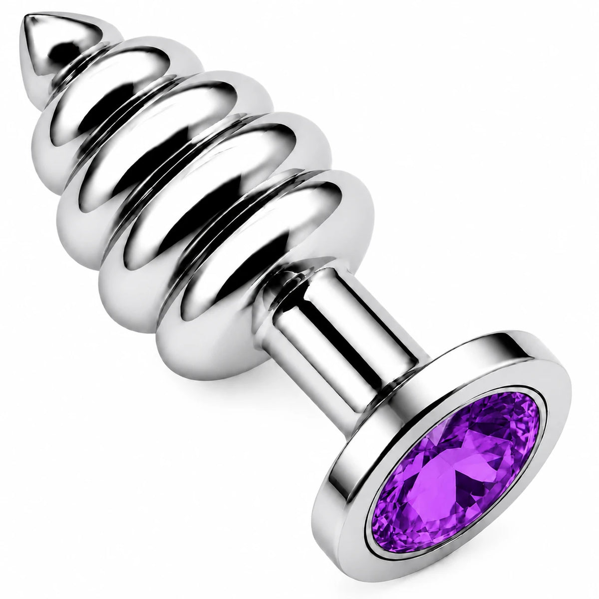 Frowzer Anal Play Silver Ribbed Mor Taşlı Boğumlu Metal Anal Plug - Large