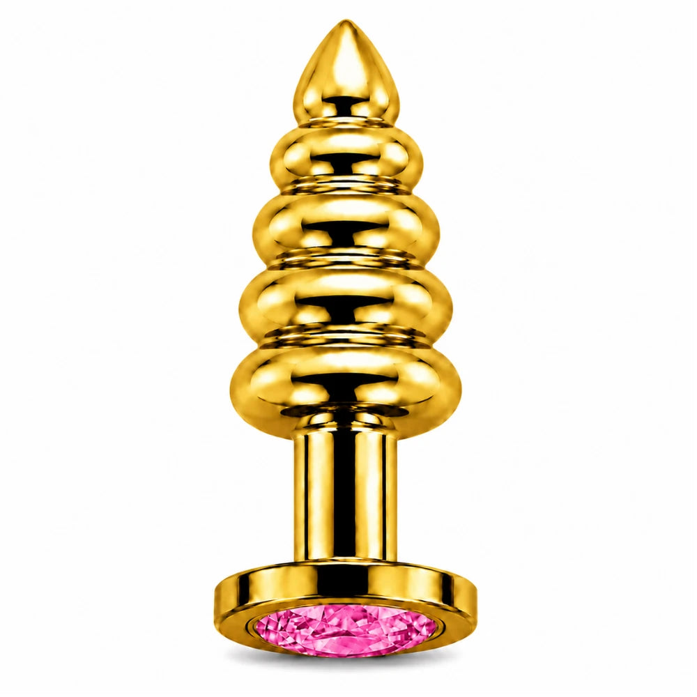 Frowzer Anal Play Gold Ribbed Pembe Taşlı Boğumlu Metal Anal Plug – Small