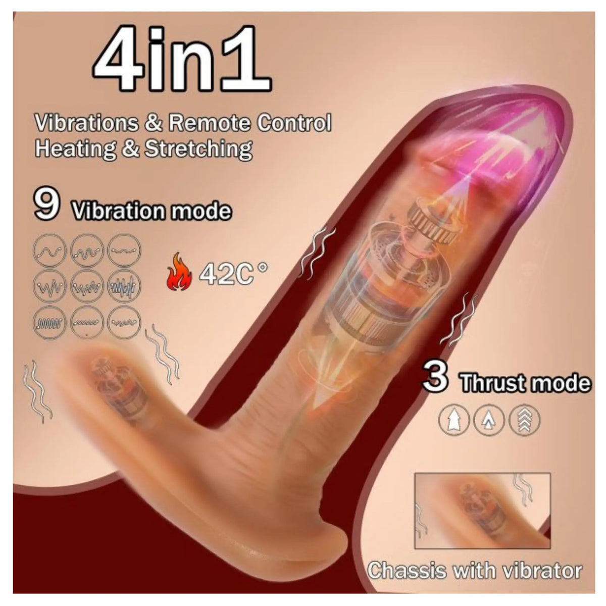 Frowzer The Dick 4 İn 1 Isıtmalı ve Uzaktan Kumandalı Harekeli Dildo