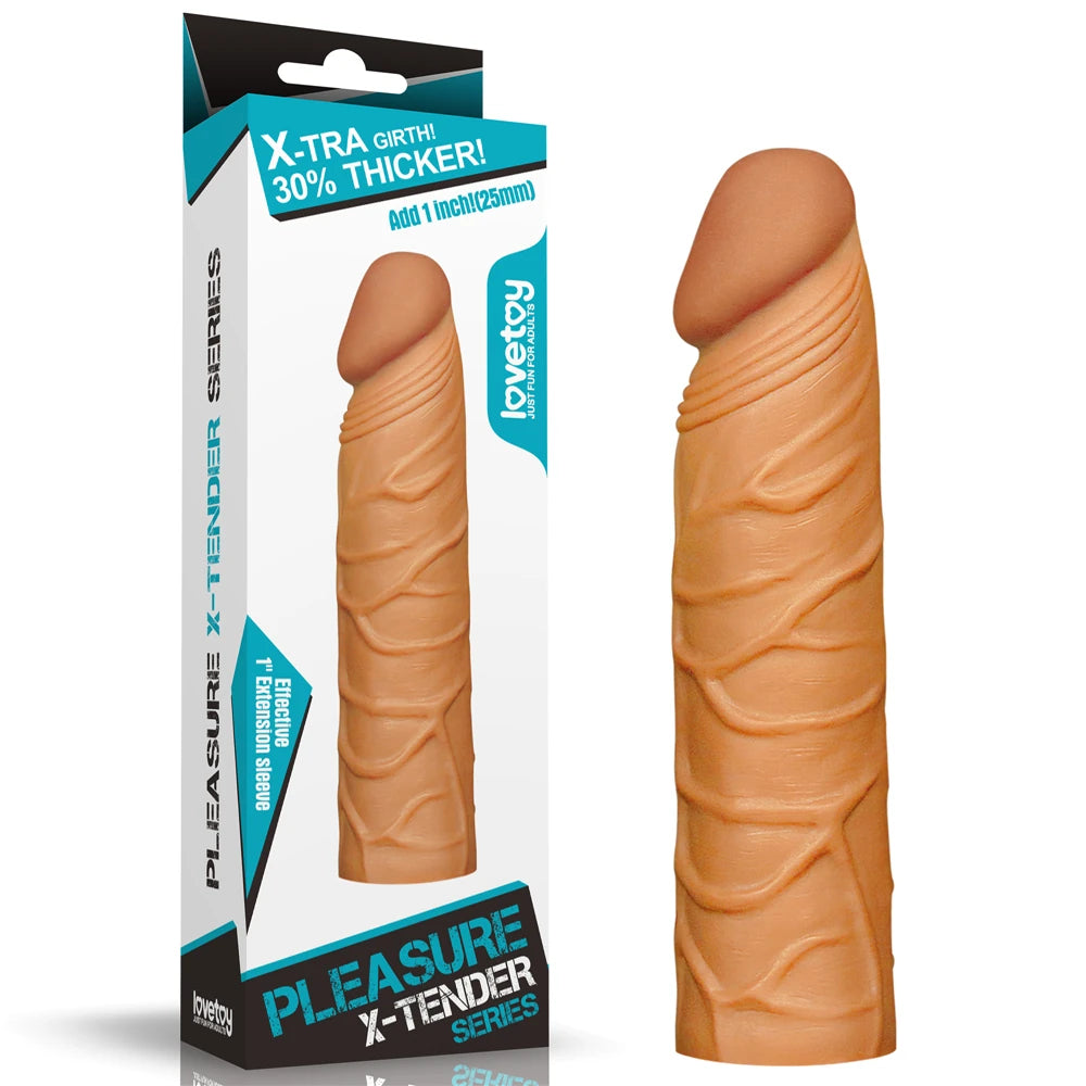 Lovetoy Pleasure X-Tender 3 cm Dolgulu Damarlı Melez Realistik Penis Kılıfı