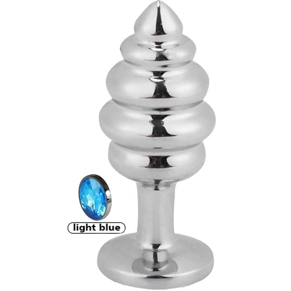 Frowzer Silver Medium Blue Taşlı Boğumlu Anal Metal Plug