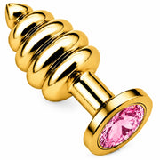Frowzer Anal Play Gold Ribbed Pembe Taşlı Boğumlu Metal Anal Plug – Small