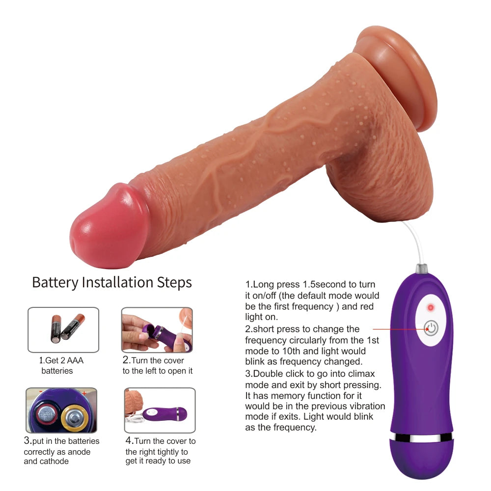 Shequ Dildo Series Buru Çift Katmanlı 22 Cm Titreşimli Realistik Penis
