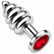 Frowzer Anal Play Silver Ribbed Kırmızı Taşlı Boğumlu Metal Anal Plug - Small