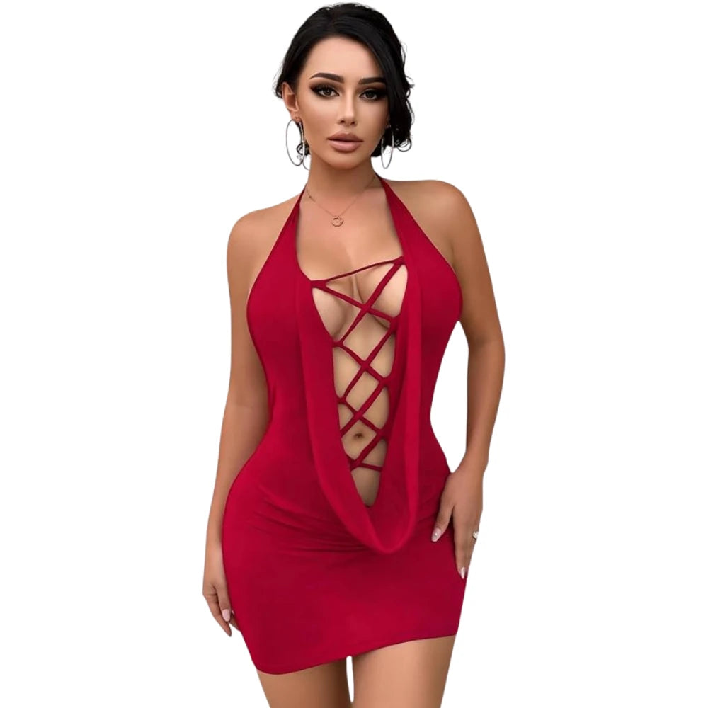 The She Fantasy Wear Dekolteli Bağcıklı Seksi Elbise