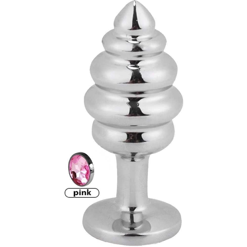 Frowzer Silver Medium Pembe Taşlı Boğumlu Anal Metal Plug