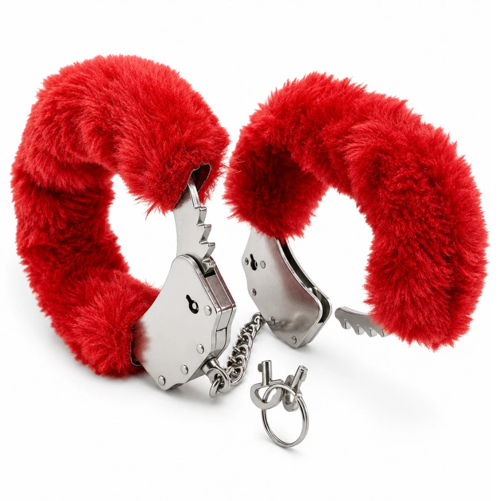 Frowzer Fetish Fantasy Series Metalic Hand Cuffs Peluşlu Metal Kelepçe-Kırmızı