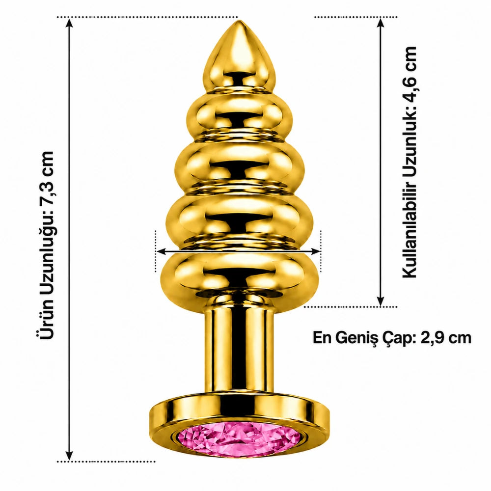 Frowzer Anal Play Gold Ribbed Pembe Taşlı Boğumlu Metal Anal Plug – Small