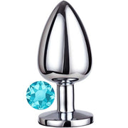 Erox Luxury Silver Mavi Taşlı Orta Boy Metal Anal Plug