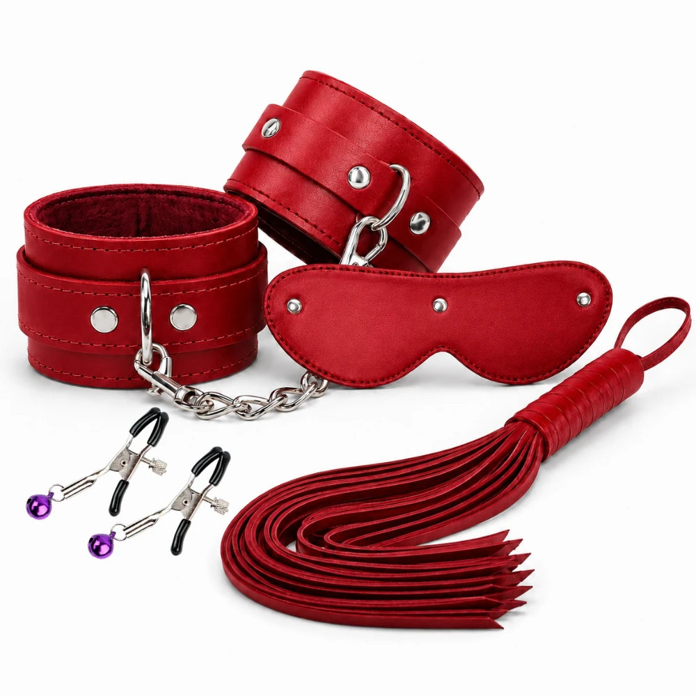 Frowzer Fetish Fantasy Series Cuffs 4 Pcs. Deri Fetiş Pozisyon Kelepçe Seti-Kırmızı