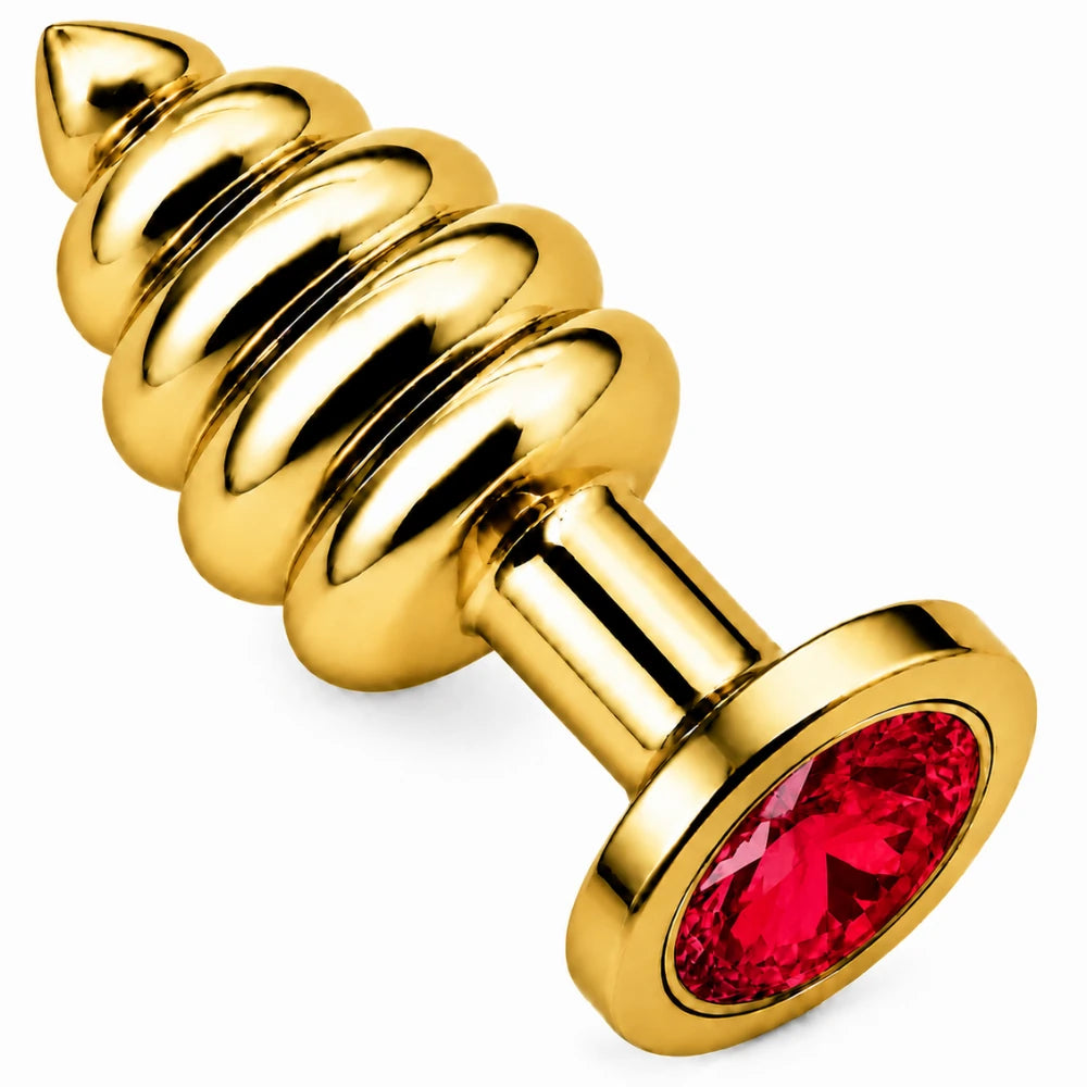 Frowzer Anal Play Gold Ribbed Kırmızı Taşlı Boğumlu Metal Anal Plug – Small