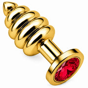 Frowzer Anal Play Gold Ribbed Kırmızı Taşlı Boğumlu Metal Anal Plug – Small