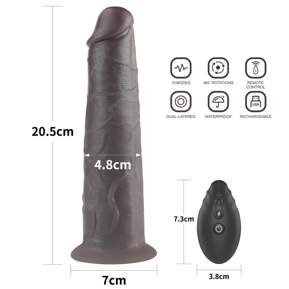 Lovetoy Dual Layered Silicone Rotator Black 20 Cm Hareketli Realistik Penis LV410220
