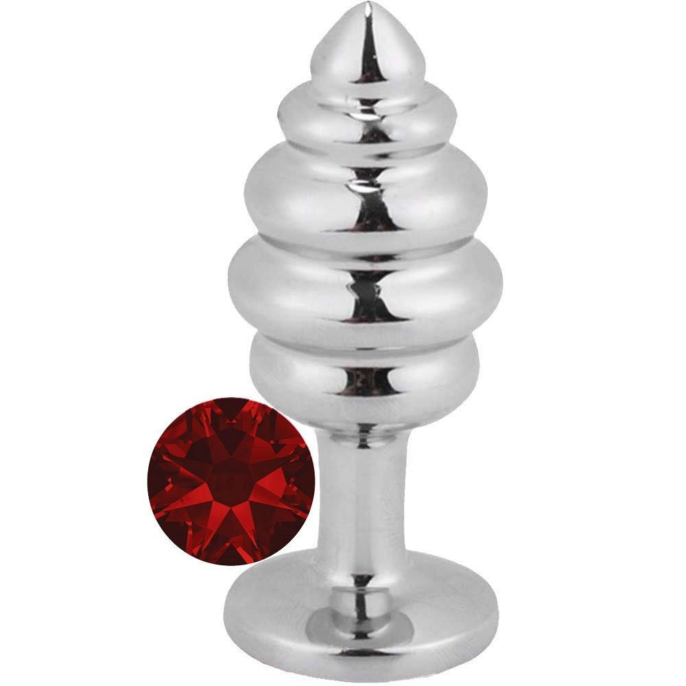 Erox Silver Medium Kırmızı Taşlı Boğumlu Anal Alıştırıcı Metal Plug