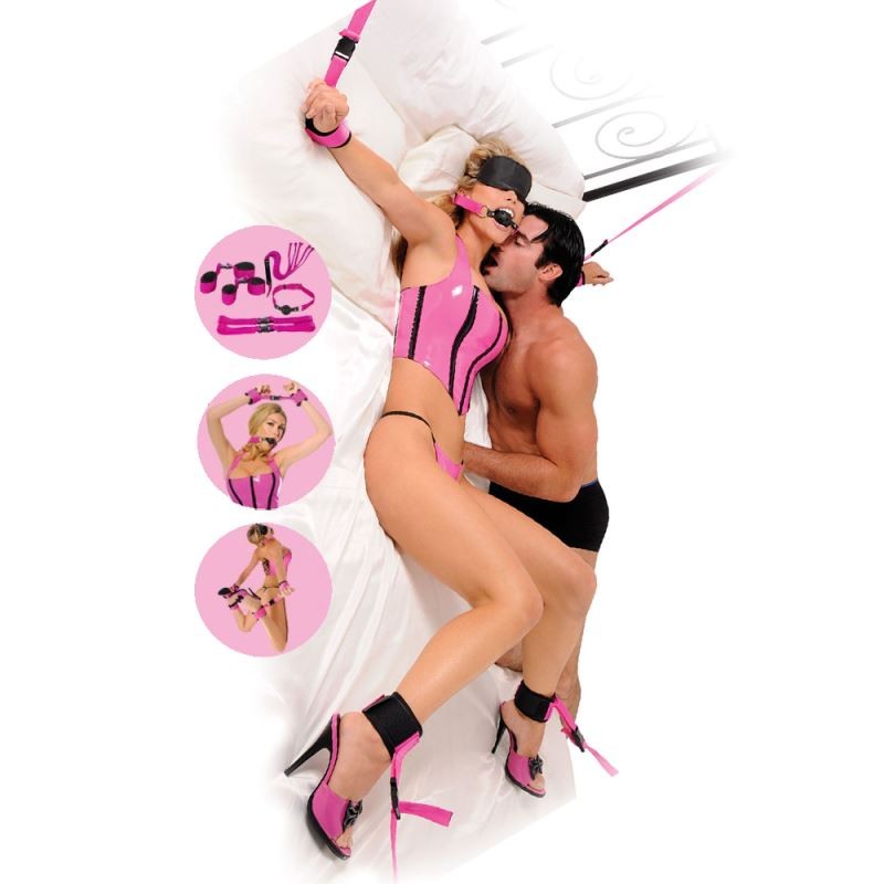 Erox Fetish Fantasy Series Çift Yönlü Yatak Kelepçe Pozisyon Seti-Pembe