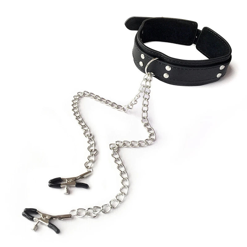 Frowzer Fetish Fantasy Series Collar With Nipple Clamps Zincirli Göğüs Klipsi
