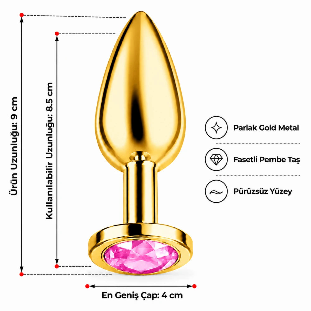 Frowzer Anal Fantasy Luxury Diamond Gold Çelik Pembe Taşlı Metal Anal Plug – Large