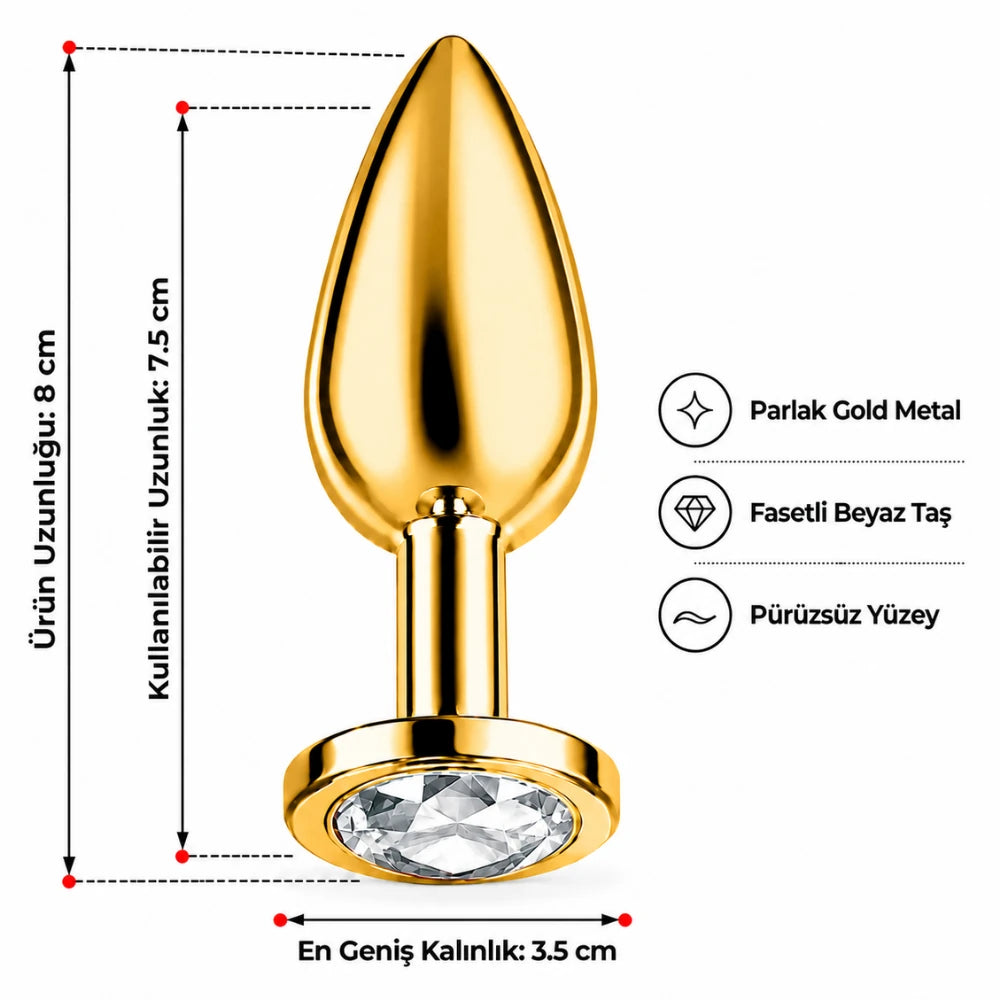 Frowzer Anal Fantasy Luxury Diamond Gold Çelik Beyaz Taşlı Metal Anal Plug – Medium