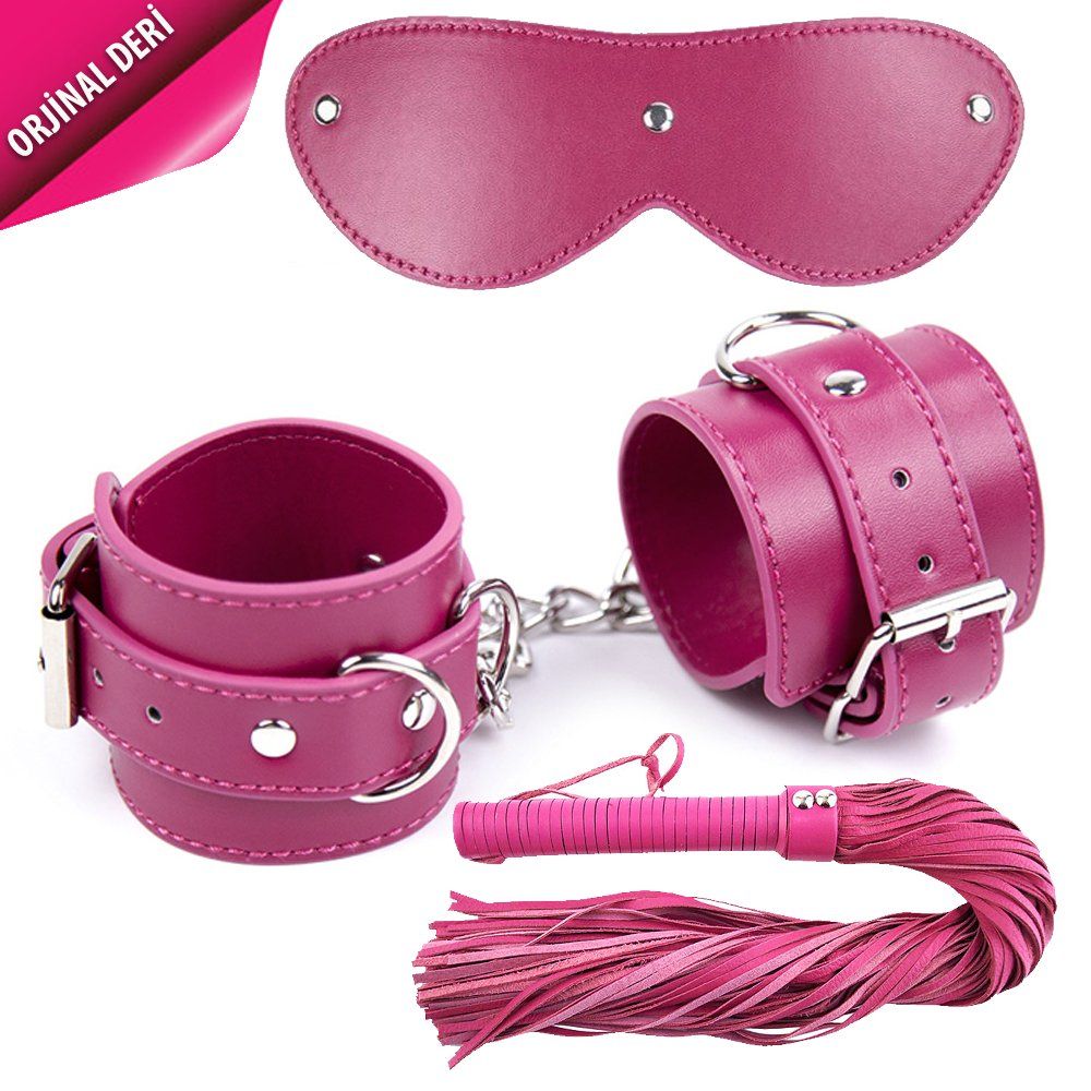 Frowzer Fetish Dreams Pink Fetish Leather Handcuffs Set 3 lü